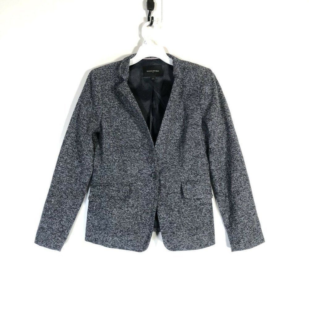 Banana Republic Outlet Black Jacket Ladies 8 3/4 Sleeve Satin Jacquard Dressy